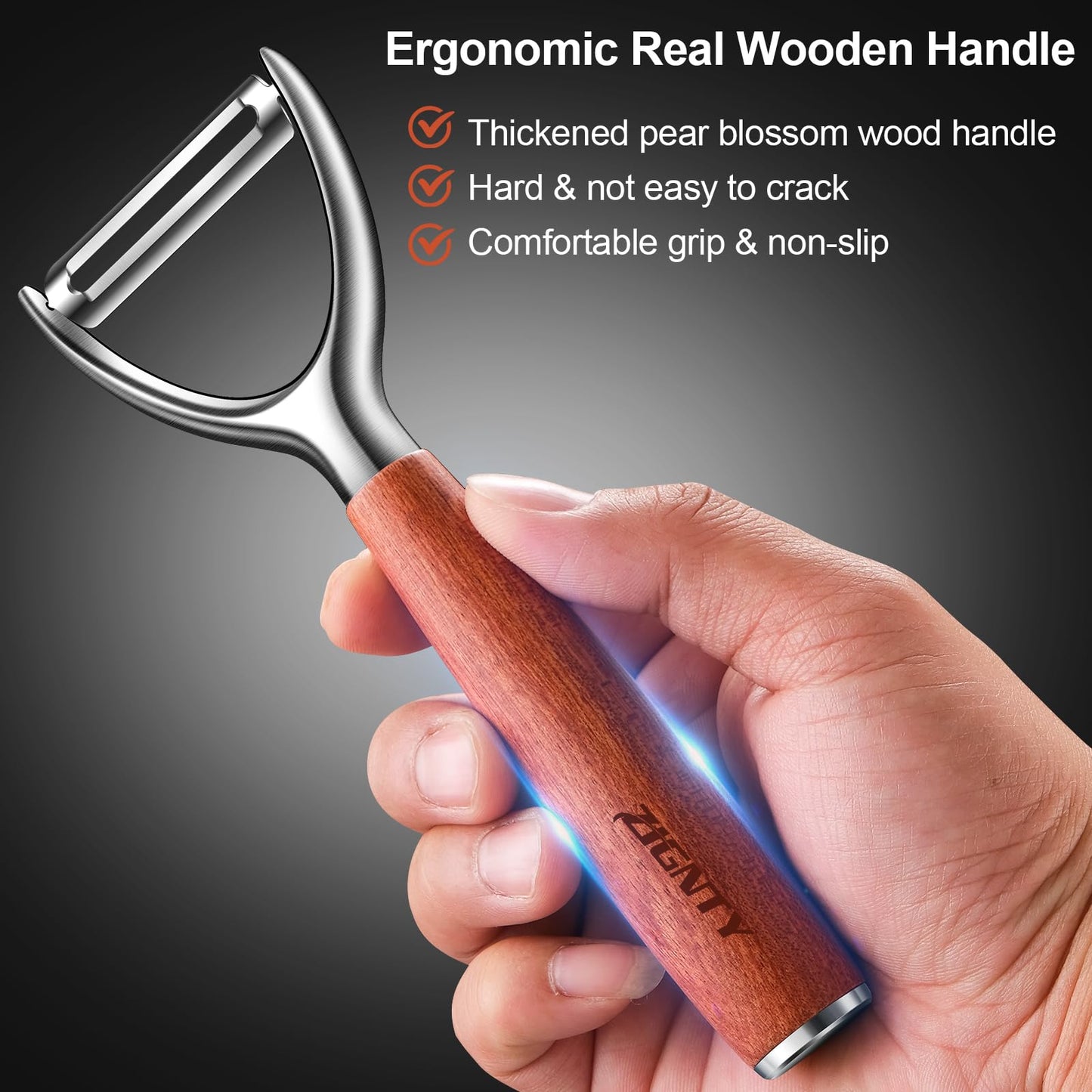 ZIGNTY Premium Vegetable Peeler Stainless Steel，Ultra Sharp Potato Peelers for Kitchen, Swivel Blade Veggie Fruit Peeler, Carrot Cucumber Peeler with Ergonomic Wood Handle Y Peeler（5 Years Warranty）