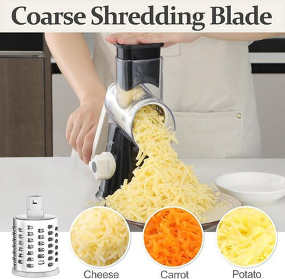 Cambom 5-in-1 Rotary Cheese Grater - Hand Crank Shredder for Fresh Cheese, Veggies & Nuts | Non-Slip Base, Black