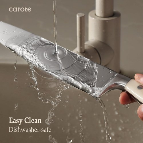 CAROTE 14-Piece Knife Set - Forged High Carbon Stainless Steel Blades | Dishwasher Safe Cutlery in Cream