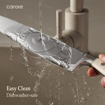 CAROTE 14-Piece Knife Set - Forged High Carbon Stainless Steel Blades | Dishwasher Safe Cutlery in Cream
