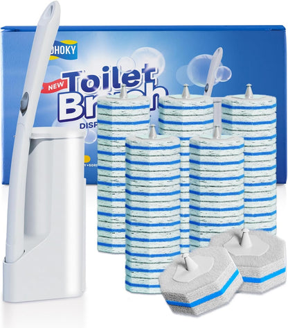 Skiennix Disposable Toilet Brush Cleaning System - 50 Refill Pads & Wall-Mounted Holder for Easy Maintenance
