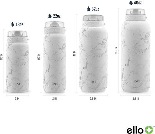 Ello Cooper 18oz Stainless Steel Water Bottle - Double Walled, Leak Proof, BPA Free | White Marble