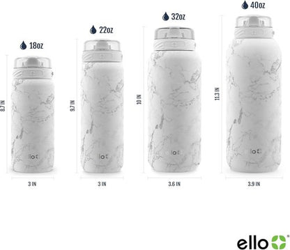 Ello Cooper 18oz Stainless Steel Water Bottle - Double Walled, Leak Proof, BPA Free | White Marble