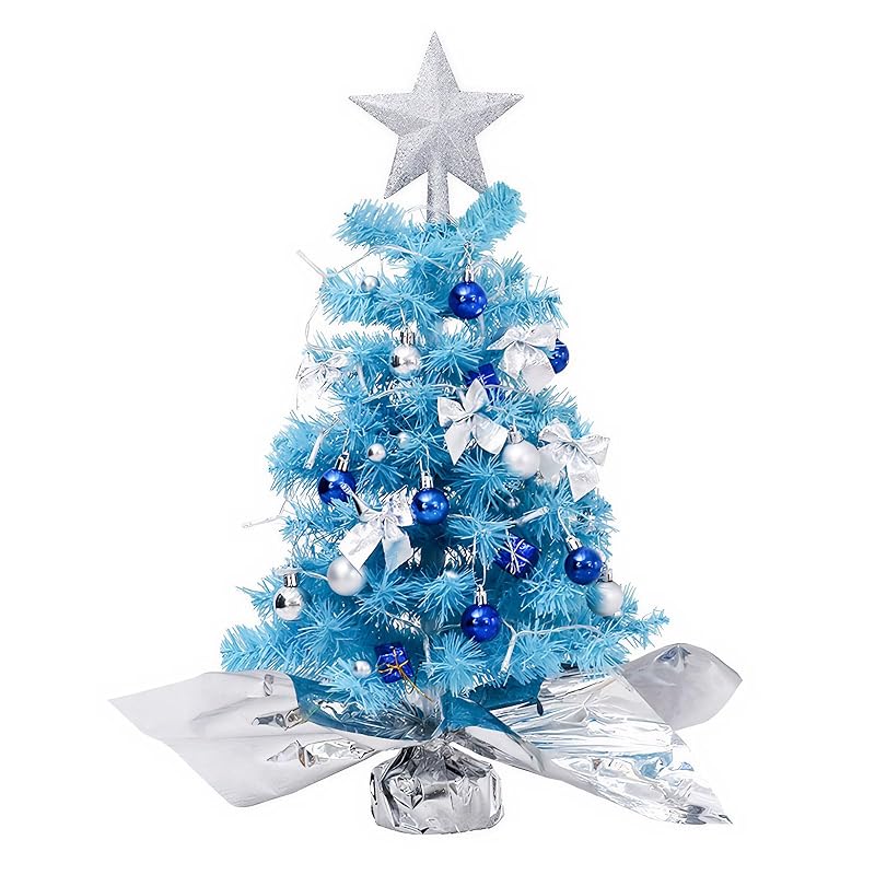 Blue Mini Artificial Christmas Tree - Tabletop Cedar Themed Xmas Tree, 12in, Reusable