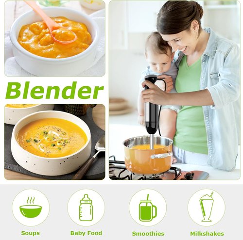 Bonsenkitchen Immersion Blender - 20-Speed Handheld Mixer with Turbo Mode & Stainless Steel Blade | Includes Whisk, Beaker & Chopper Bowl