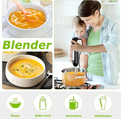 Bonsenkitchen Immersion Blender - 20-Speed Handheld Mixer with Turbo Mode & Stainless Steel Blade | Includes Whisk, Beaker & Chopper Bowl
