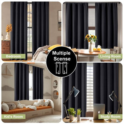 OWENIE Sally Blackout Curtains 84 Inches Long 2 Panels Set for Bedroom Living Room, Solid Thermal Insulated Privacy Room Darkening Window Treatment Drapes, 2 Pcs Each W40 x L84 Inch, Black