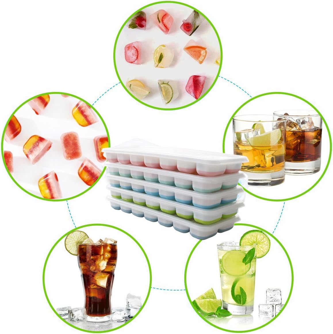 Skiennix Silicone Ice Cube Tray - Easy-Release, Food-Grade PP & Organic Silicone - 6 Packs, Dishwasher Safe