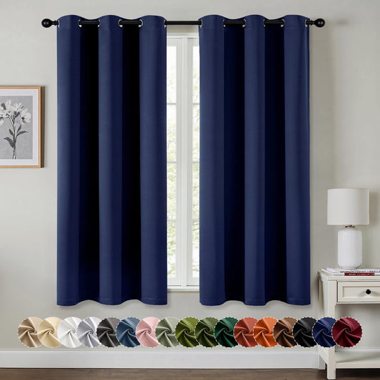 MIULEE Navy Blue Blackout Curtains - Thermal Insulated Room Darkening Drapes | 64-Inch Length, 2 Panels