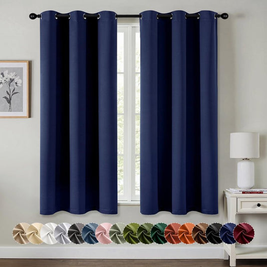MIULEE Navy Blue Blackout Curtains - Bedroom Window Treatment Curtains Thermal Insulated Room Darkening Drapes for Living Room Kitchen Grommet Top Light Blocking Drapery, 40 x 48 Inches Long, 2 Panels