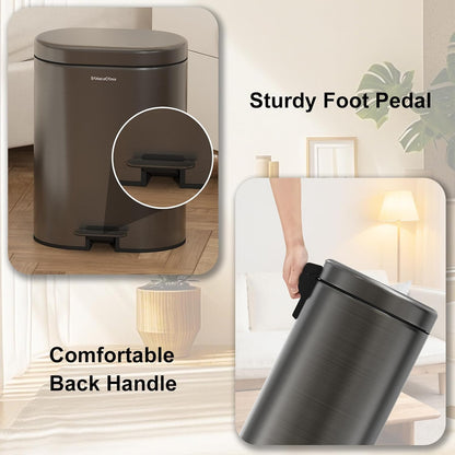 Skiennix Small Bathroom Trash Can - 3.2 Gallon Stainless Steel Bin with Soft Close Lid | Volcanic Gray