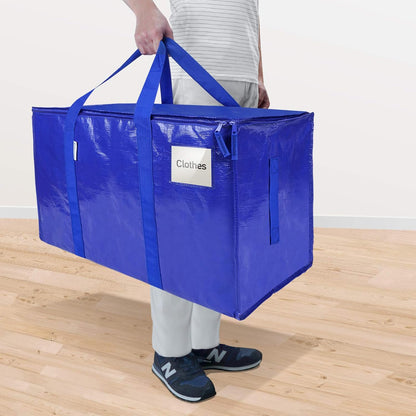TICONN Extra Large Heavy-Duty Moving Bags - Durable Storage with Zippers & Handles | 12 Pack, Blue