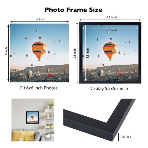 JCJMY 6x6 Picture Frame Black for Wall Hanging or Tabletop, Wall Mounting Horizontally or Vertically, 6 x 6 Square Wall Gallery Poster Photo Frame with Shatter Resistant Plexiglass, Black