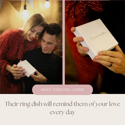 PureRejuva 10th Anniversary Tin Gifts - 4 In. Engraved Aluminum Wedding Ring Holder Dish & Gift Box - 10 Year Anniversary for Him & Her Textured Style