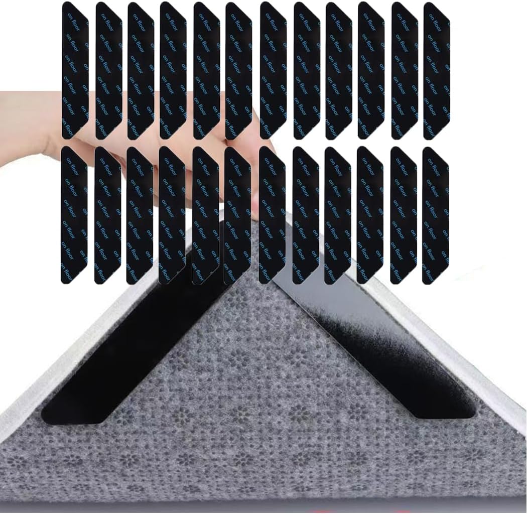 Rug Grippers | 24 Pack Dual-Sided Carpet Sticky Pads - Keeps Area Rugs Secure on Hardwood Floors