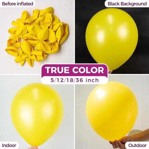 Bezente Yellow Balloons - 100 Pack 12-Inch Round Latex Balloons for Birthday & Sunflower Party Decor