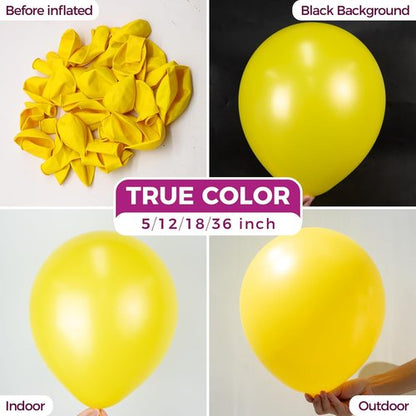 Bezente Yellow Balloons - 100 Pack 12-Inch Round Latex Balloons for Birthday & Sunflower Party Decor