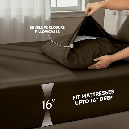 Utopia Bedding Queen Size Sheet Set - Soft, Breathable Microfiber | 4-Piece in Brown, Oeko Tex Certified