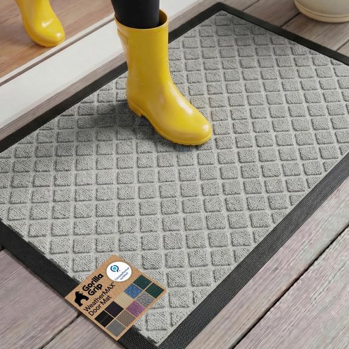 GORILLA GRIP Waterproof All-Season WeatherMAX Doormat - Stain & Fade Resistant, Easy Clean, 23x35, Light Gray