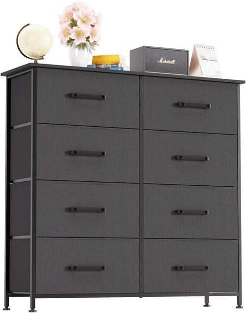 FDW 8-Drawer Fabric Dresser - Stylish Grey Storage Tower with Metal Frame & Wooden Top for Bedroom & Closet