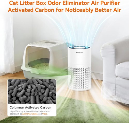 AIRROMI Air Purifier - HEPA 3-in-1 Filter for Bedroom | Covers Up to 990 Ft² - Quiet 360° Air Cleaner in White