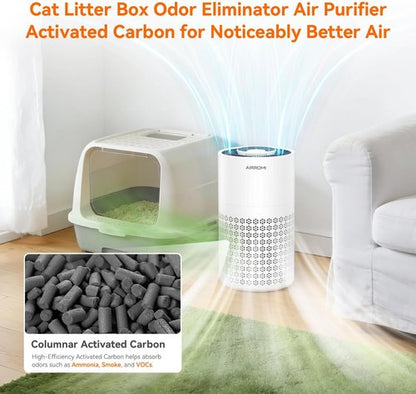 AIRROMI Air Purifier - HEPA 3-in-1 Filter for Bedroom | Covers Up to 990 Ft² - Quiet 360° Air Cleaner in White
