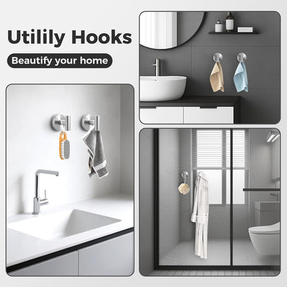 Skiennix Shower Hooks - No-Drill Removable & Reusable Towel Hooks - Heavy Duty Suction Cups - 4 Pack (Silver)