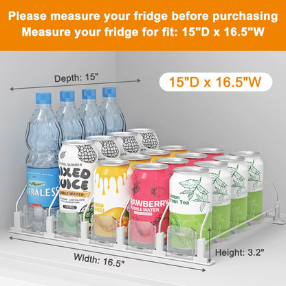 LOTAFEE Drink Organizer for Fridge - Soda Dispenser with Smooth and Fast Pusher Glide - Width Adjustable Beer Can Water Bottle Drink Dispenser for Fridge (5-rows, 16.5"X15"X3.2")