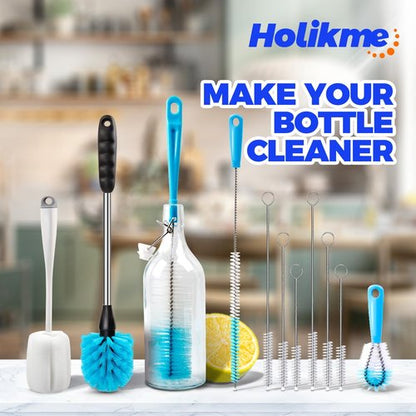 Holikme Bottle Brush Set - Long Handle Tube Cleaner for Narrow Neck Beer & Wine Decanters | White