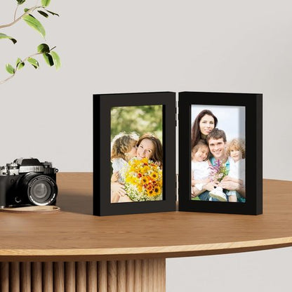 decorUhome 4x6 Vertical Picture Frame - Engineered Wood Bifold Design with Plexiglass for Tabletop Display | Black