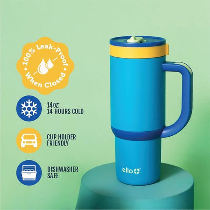 Ello Oasis 14oz Stainless Steel Toddler Tumbler - Leakproof, Insulated Kids Water Bottle | Glacier Color, BPA Free