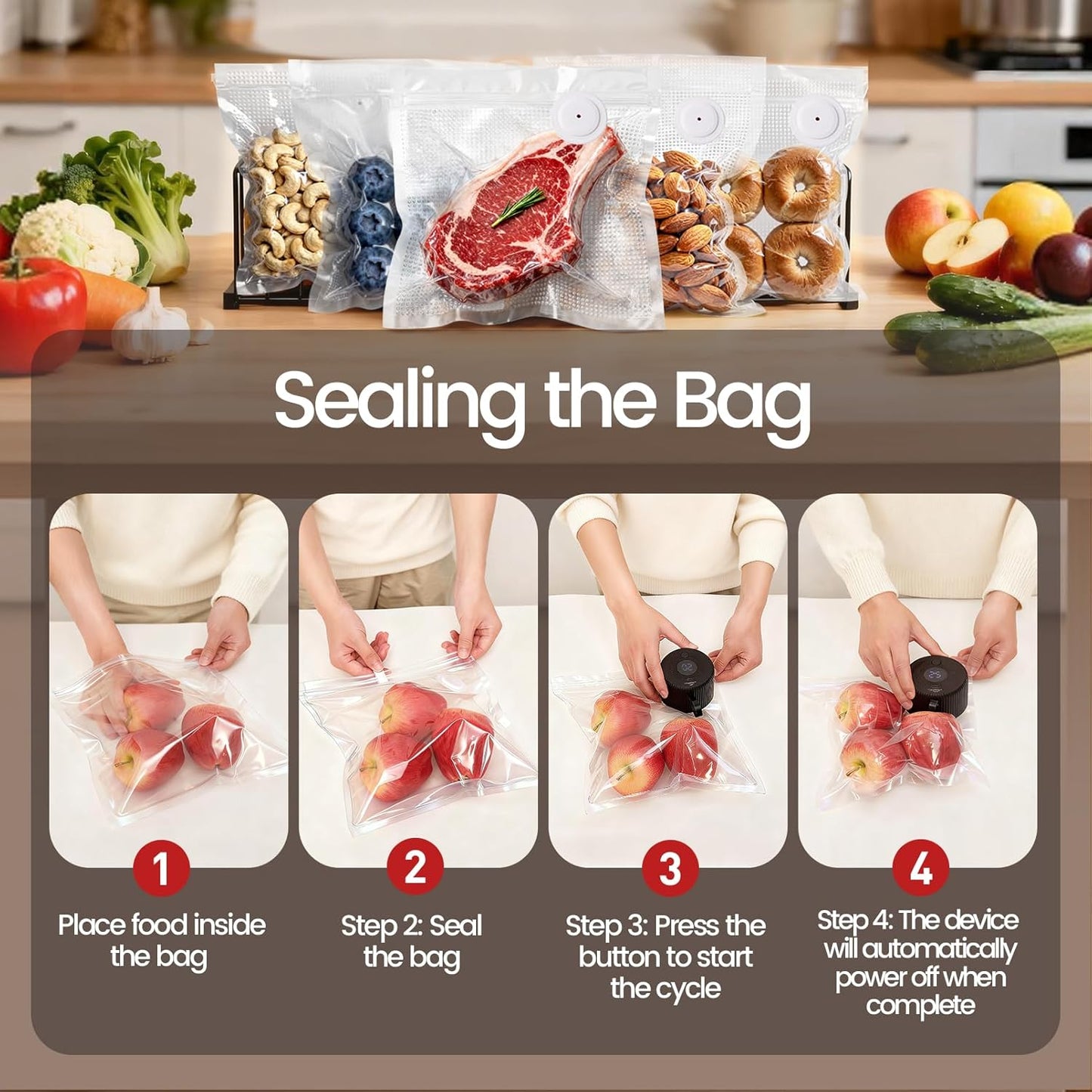 Skiennix Electric Mason Jar Vacuum Sealer Kit - Upgraded One-Touch Cordless Food Sealer for Wide & Regular Jars