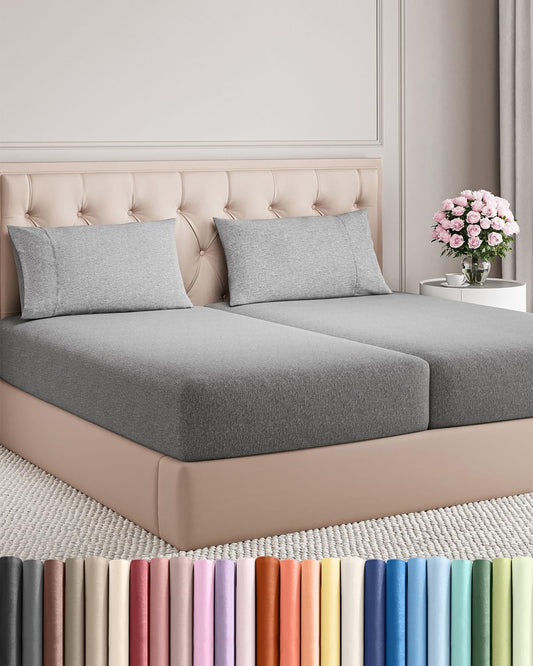 Split King Size 5 Piece Sheet Set - Comfy Cooling Bed Sheets for Luxury Bedding - Deep Pockets & Wrinkle-Free - Grey