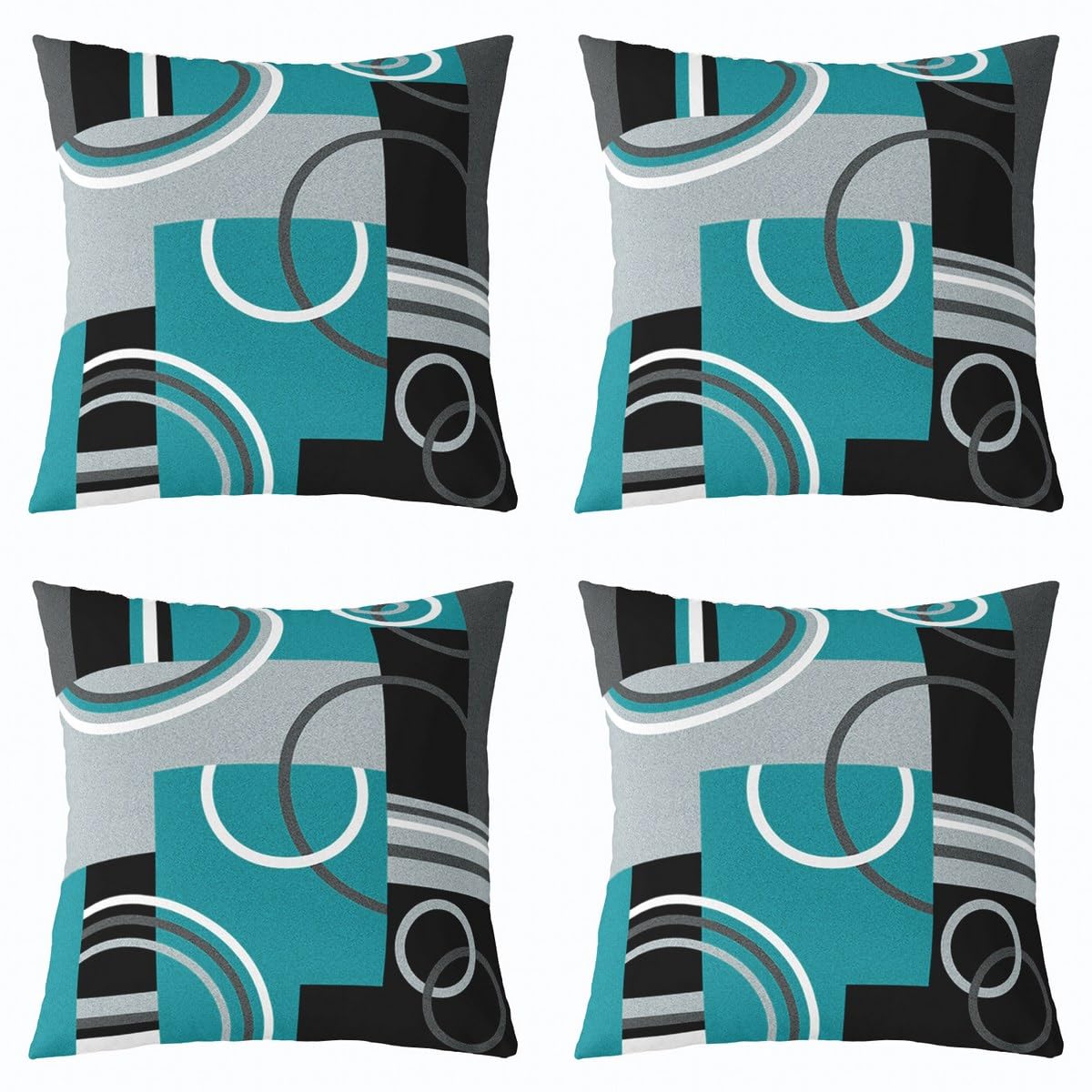 Modern Turquoise Decor Pillow Covers 18x18 Set of 4 Geometric Circles Gird Throw Pillow Covers For Bed Couch Sofa Black Grey Cushion Covers Stripe Swirls Modern Graphic Decorative Square Pillow Cases