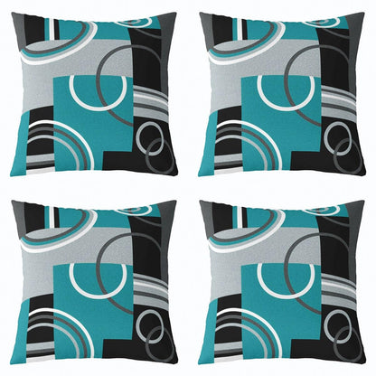 Modern Turquoise Decor Pillow Covers 18x18 Set of 4 Geometric Circles Gird Throw Pillow Covers For Bed Couch Sofa Black Grey Cushion Covers Stripe Swirls Modern Graphic Decorative Square Pillow Cases