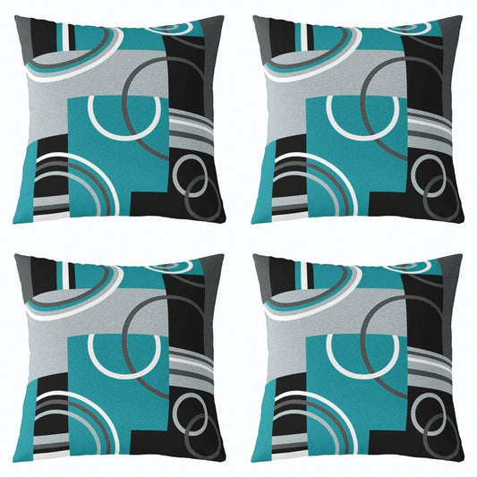 Modern Turquoise Decor Pillow Covers 18x18 Set of 4 Geometric Circles Gird Throw Pillow Covers For Bed Couch Sofa Black Grey Cushion Covers Stripe Swirls Modern Graphic Decorative Square Pillow Cases