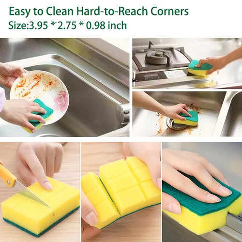 Sponges Kitchen 16 Count, Heavy Duty Scrub Sponges for Cleaning, Effortlessly Clean Your Stovetop, Sinks, Stoves, Appliances