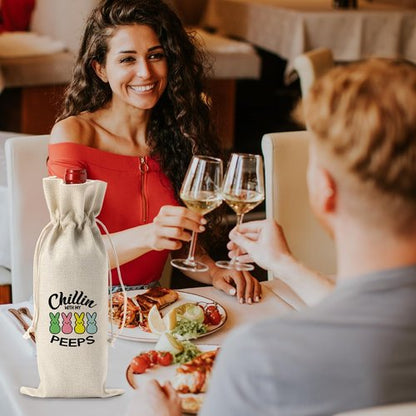 Funny Easter Wine Bag Easter Decorations Easter Holiday Gifts for Women Men Easter Wine Bag Gifts for Wine Lover Easter Party Decorations Chillin with My Peeps Wine Bottle Bag