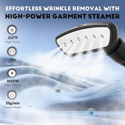 CGOLDENWALL Professional Garment Steamer - 1500W Powerful Steam, 70 Min Continuous Use, Fast 30s Heat-Up | Includes Fabric Brush & Accessories