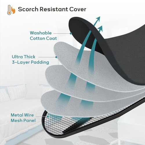 Ironing Board 48x15 in, RAINHOL Large Heavy Duty Ironing Boards Full Size with Pad and Cover, Height Adjustable Iron Stand with Storage Tray and Iron Rest, Black