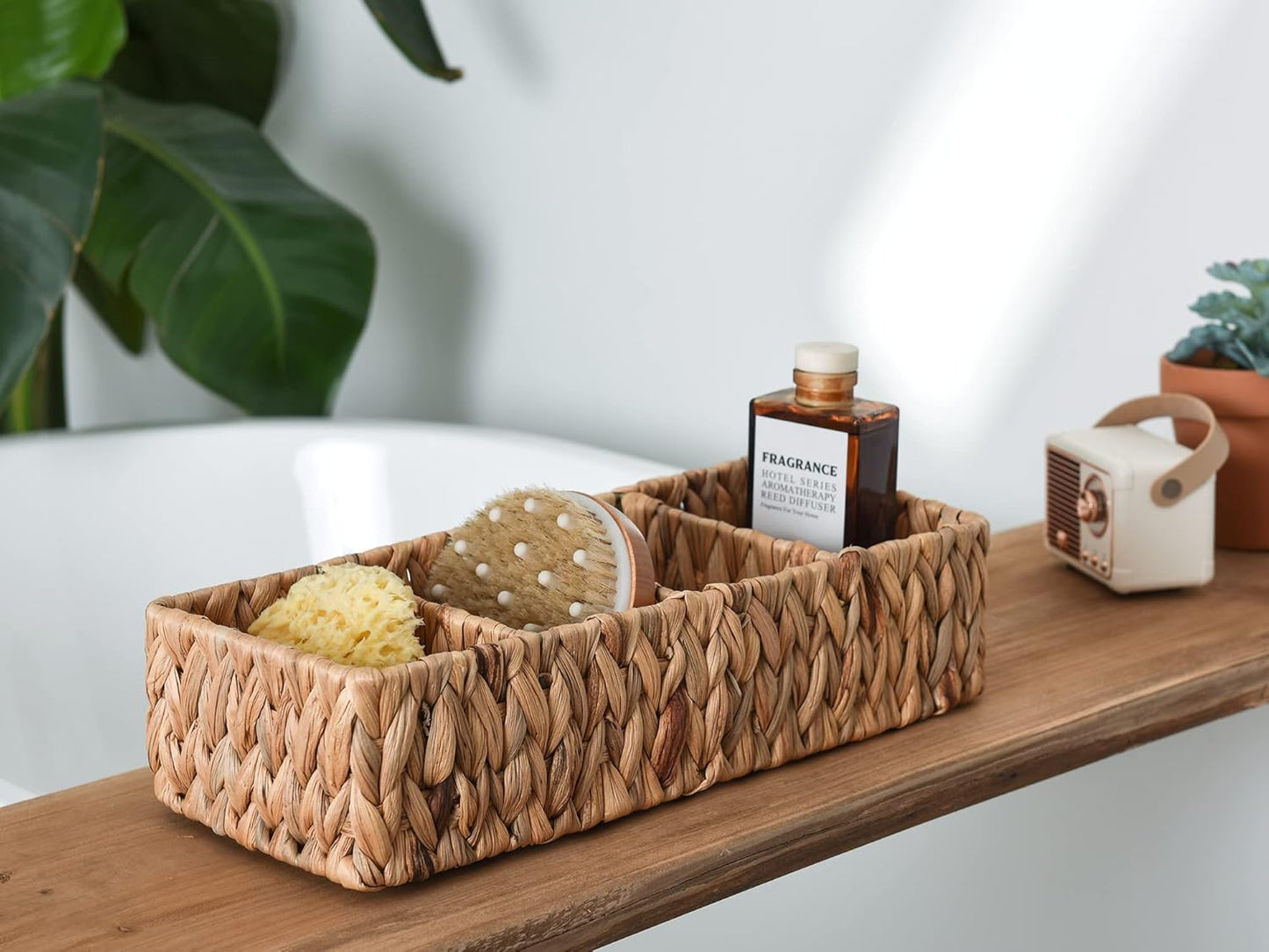 StorageWorks Wicker Storage Baskets - 4-Section Natural Water Hyacinth Organizers | 2-Pack for Pantry