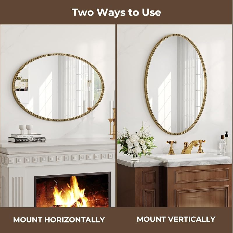 Oval Gold Beaded Mirror 36x24 Vintage Wall Mirror - Variation: Retro Gold 36L x 24W