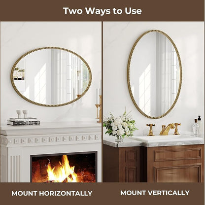 Oval Gold Beaded Mirror 36x24 Vintage Wall Mirror - Variation: Retro Gold 36L x 24W
