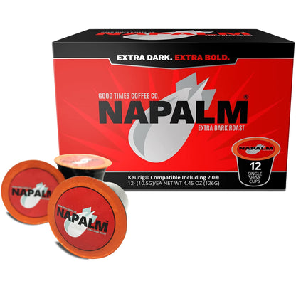 Napalm Coffee Extra Dark Roast, 100 Percent Arabica, Single Serve Cups for Keurig K-Cup Pod Brewers, 12 Count