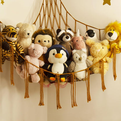 Mirolam Stuffed Animal Hammock - Large Plush Toy Storage Organizer for Bedroom & Nursery Decor - Caramel