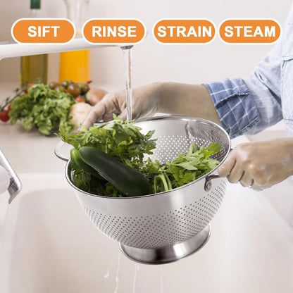 Stainless Steel Colander Set by [Brand Name] - Durable Rice & Pasta Strainers | Nesting Design, Rust-Resistant, Dishwasher Safe | 1.5, 3, & 5 Quart