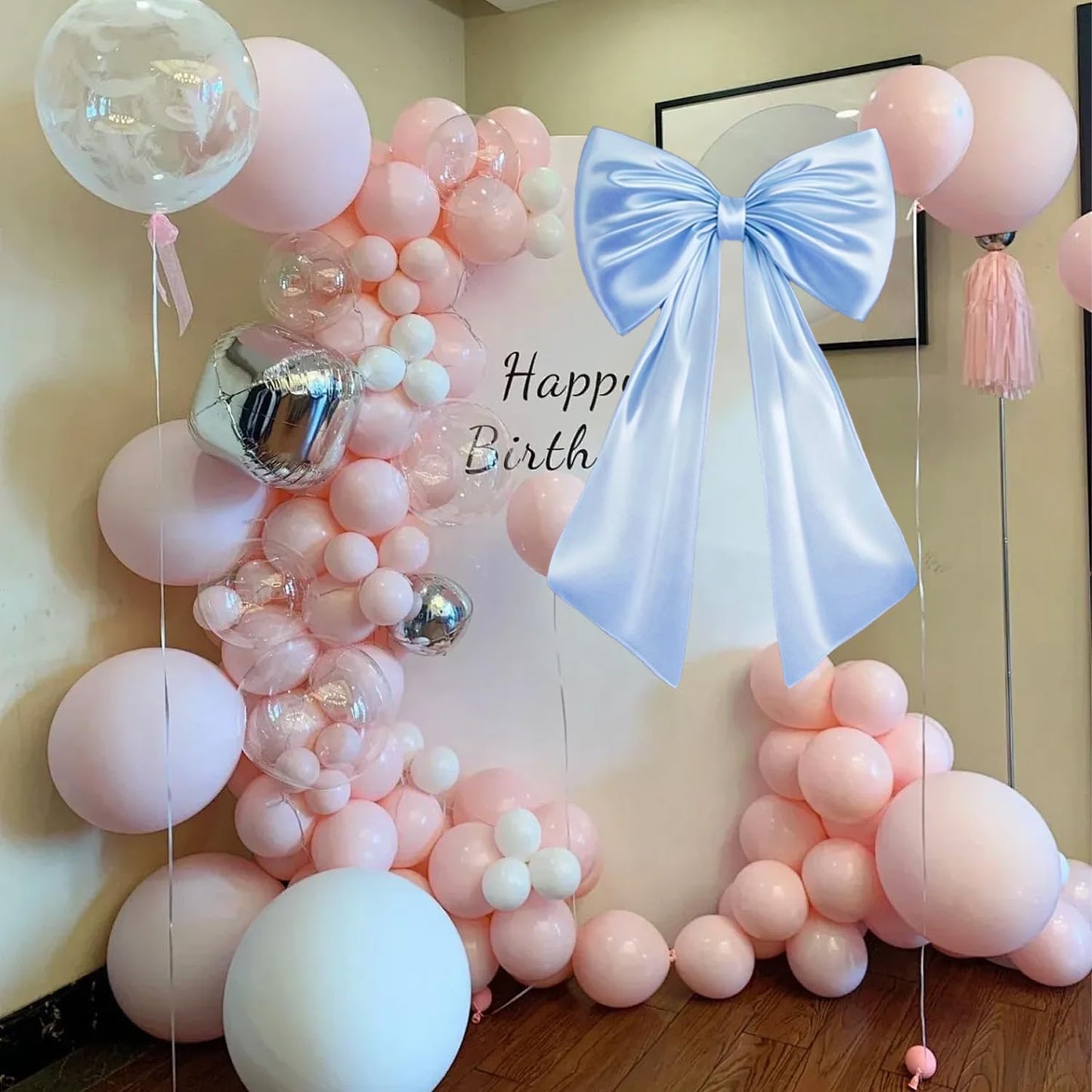 Skiennix Large Blue Bow Decor - Stunning Birthday Party Backdrop & Wall Decorations for Weddings, Showers
