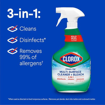 Clorox Clean-Up Multi-Surface Cleaner - Original Bleach Spray, 32 Fl Oz, Pack of 3