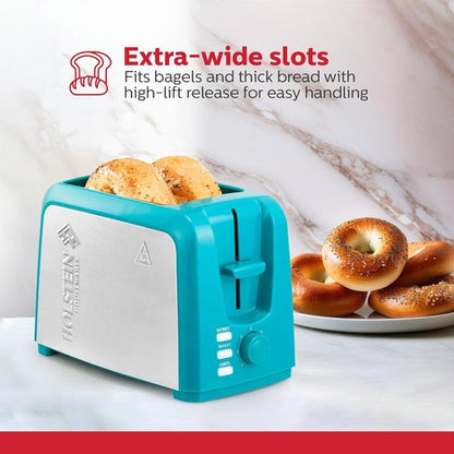 Holstein Housewares 2-Slice Toaster - Extra-Wide Slots, 7 Browning Settings, Compact Stainless Steel | Teal