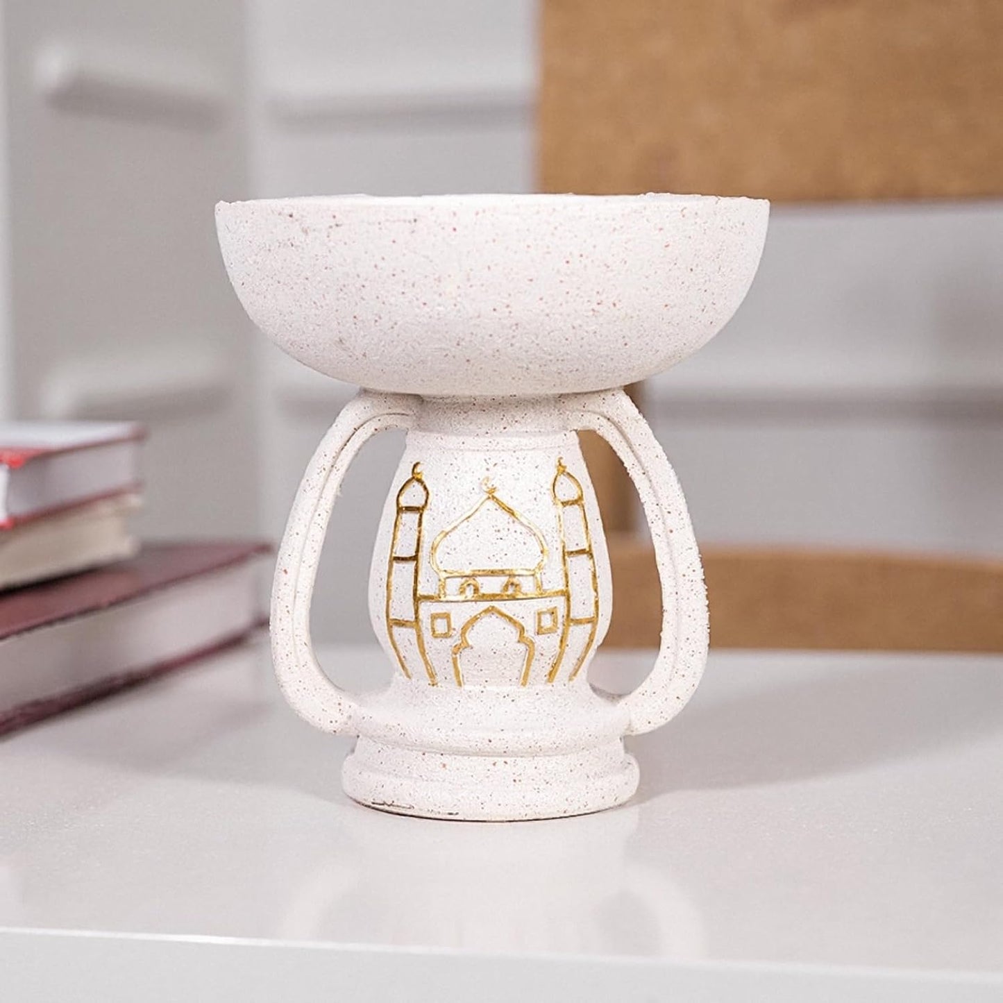 Regine Switzerland Mosque Sculpture - Elegant White Resin Ornament with Gold Pattern